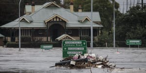 The streets of Windsor,in Sydney’s north-west,were deep underwater on Monday.