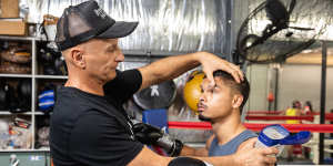 Boxing cut man Angelo Hyder in his gym in Kingscliff,NSW where he also trains world champions Jason and Andrew Moloney. 