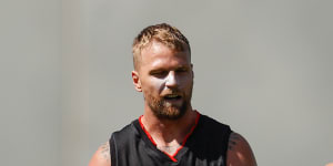 Essendon’s Jake Stringer at pre-season training.