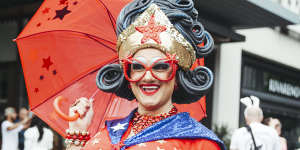 The Fabulous Wonder Mama at a Mardi Gras event on Friday.