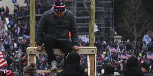 A makeshift gallows with a noose was erected outside the Capitol on January 6 when Donald Trump supporters chanted “Hang Mike Pence”.