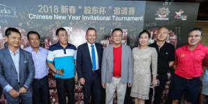 Tommy Jiang (2nd left),Tony Abbott (4th from left) and Jack Lam (5th from left) at the Twin Creeks Golf&Country Club Chinese New Year Invitational Tournament in 2018. 