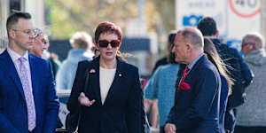 Ex-City of Parramatta chief executive Gail Connolly with her legal team attends the ICAC on Friday.