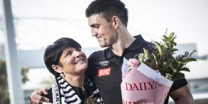 Brayden Maynard was joined by his mum,Donna,before the Pies’ Mother’s Day clash with West Coast.