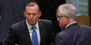 Then-Prime Minister Tony Abbott and Communications Minister Malcolm Turnbull on 14 September,2015. Turnbull would oust Abbott as PM that night.