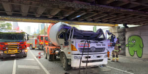 Concrete mixer slams into Montague Street bridge