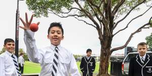 Phone-free zone:Students from Newington College play outside. The school has a phone ban.
