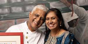 Kumar and Suba Mahadevan at Abhi’s after being named a Good Food Guide Legend.