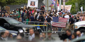 People gather for Donald Trump’s arrival at the Federal Court in Washington this week.