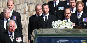 The then Prince Charles,Prince William and Prince Harry at the funeral of the Duke of Edinburgh,Prince Philip.