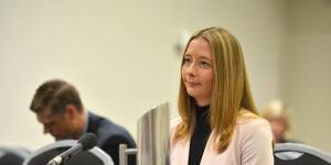 Former 7 eleven payroll officer Emmaline McKenna at the Senate hearing. 20th November 2015. The Age Fairfaxmedia News Picture by JOE ARMAO
