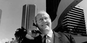 Telecom marketing manager Michael Nugent with mobile phone on March 10,1993.