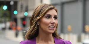 Alina Habba,a lawyer for former president Donald Trump,speaks after Trump arrived at the E. Barrett Prettyman US Federal Courthouse.