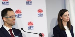 NSW Treasurer Daniel Mookhey and NSW Finance Minister Courtney Houssos during the state budget press conference on Tuesday.