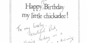 A card that babysitter and former student JC says she was given by Chris Dawson.