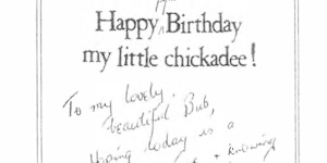 A card that babysitter and former student JC says she was given by Chris Dawson.