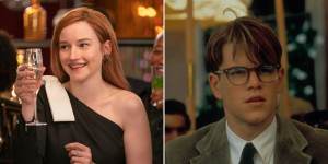 From left:a scene from Inventing Anna,the story of a New York con artist – “heiress” Anna Delvey,played by Julia Garner;in The Talented Mr Ripley,the title character (played here by Matt Damon) assumes a different identity.