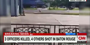 A screenshot of a video posted on social media at the shooting in Baton Rouge. 