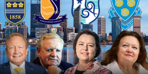 Perth’s most influential people and where in WA they went to school. Andrew Forrest (Hale School),Nigel Satterley (Governor Stirling Senior High School),Madeleine King (Safety Bay Senior High School) and Gina Rinehart (St Hilda’s Anglican School For Girls). 
