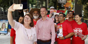 Parramatta MP and Lord Mayor Donna Davis with Labor leader Chris Minns in the lead-up to the election.