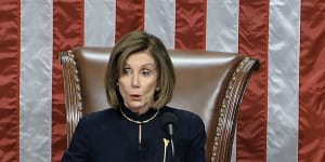 House Speaker Nancy Pelosi announces the passage of the first article of impeachment,abuse of power,against President Donald Trump.