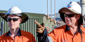Technicians at Chevron’s carbon capture and storage project at the Gorgon LNG site on Barrow Island in 2020.