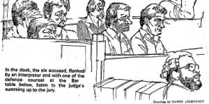 Court sketch of the Croatian Six,published in The Sydney Morning Herald on January 24,1981.
