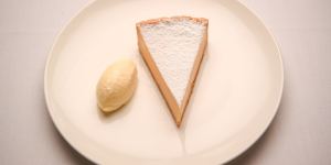 Lemon tart with buttery crust and sharp curd.