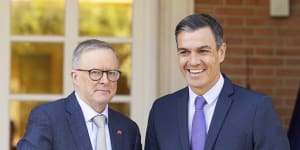 Anthony Albanese meets Spanish leader Pedro Sanchez in Madrid in June.