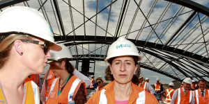 Premier Gladys Berejiklian inspects construction of a new railway station at Cudgegong Road in Sydney's north west.