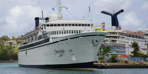 The Freewinds cruise ship docked in the port of Castries,the capital of St Lucia.