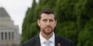 Ben Roberts-Smith on Anzac Day this year at the Shrine of Remembrance in Melbourne.
