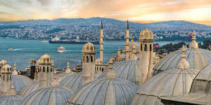 View from the Suleymaniye Mosque complex to the Golden Horn,Istanbul,Turkey.