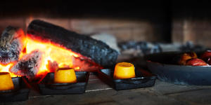 The wood fire at the heart of Phil Wood's kitchen.