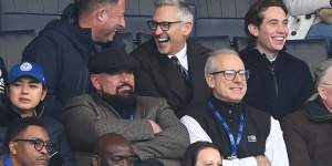 Gary Lineker (centre top) in the stands during the Premier League match between Leicester City and Chelsea on Saturday.