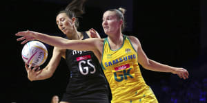 New Zealand's Bailey Mes and Australia's Courtney Bruce.