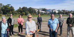 Footscray residents,including former mayor Sara Coward (centre) and Steve Wilson (far right),are sceptical of development plans they say aren't beneficial to the wider community.