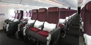 Economy class on board a Qantas Dreamliner.