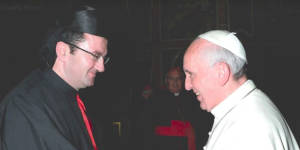 Bishop Tarabay with Pope Francis,who anointed him head of Australia’s Maronite Catholic Church in 2013. 