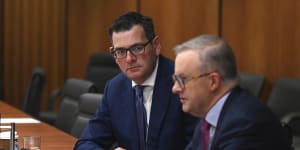 Premier Daniel Andrews (left) and Prime Minister Anthony Albanese at a recent national cabinet meeting in Brisbane.