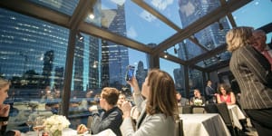 Dinner with city views on the Odyssey Chicago River cruise.