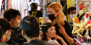 Australian actor Nicole Kidman during the filming of a scene for the Amazon Prime series Expats in Hong Kong on Monday. She was spotted at a COS shop last week.
