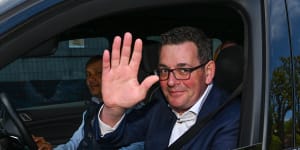 Daniel Andrews leaving parliament on his final day as premier. 