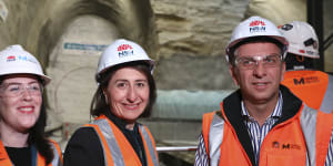 Premier Gladys Berejiklian and Transport Minister Andrew Constance at a metro site in August.