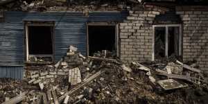 A destroyed house in Malaya Rohan,a village retaken by Ukrainian forces on the outskirts of Kharkiv in eastern Ukraine.