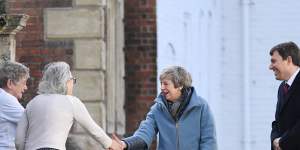 Theresa May greets local residents during a visit to Salisbury. 