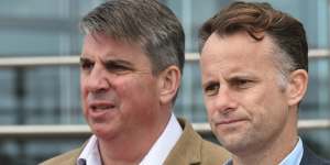Josh Blanksby (right) is leaving the MRC. He is pictured in 2020 with then-Racing Victoria boss Giles Thompson.