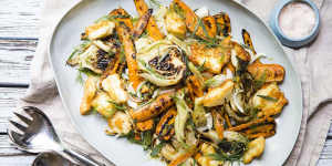 Smoky salad:Grilled fennel and carrot salad with fried haloumi cheese.