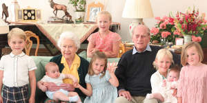 The Queen and Prince Philip with their great-grandchildren at Balmoral in 2018.