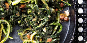 Cavolo nero with speck,miso and garlic - or substitute silverbeet or kale.